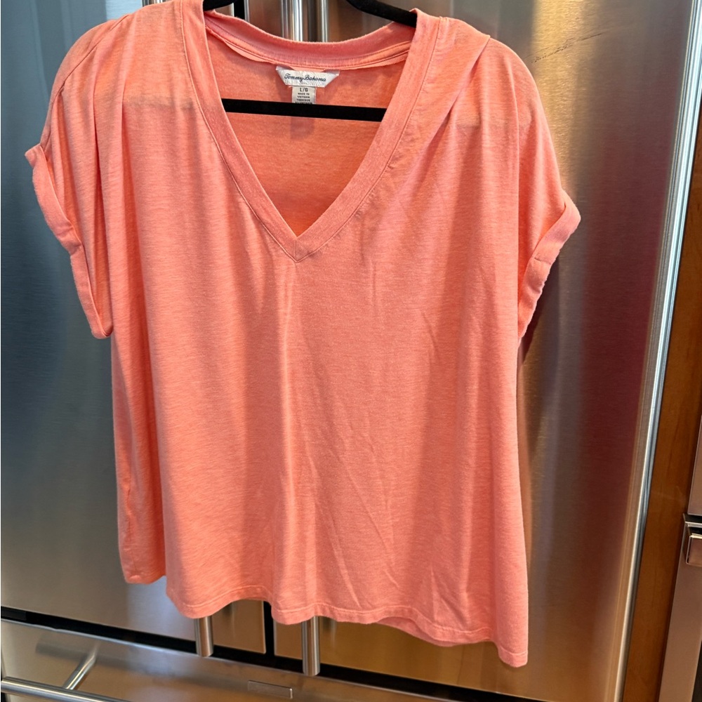 Tommy Bahama Peach V-Neck Short Sleeve Top